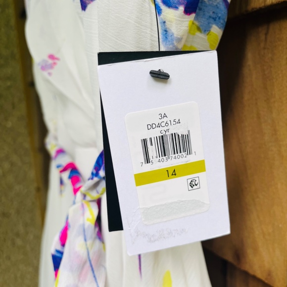 DKNY Printed Flutter Sleeve Faux Wrap Midi High - Low Chiffon Dress Size 14 $134 - Picture 10 of 17